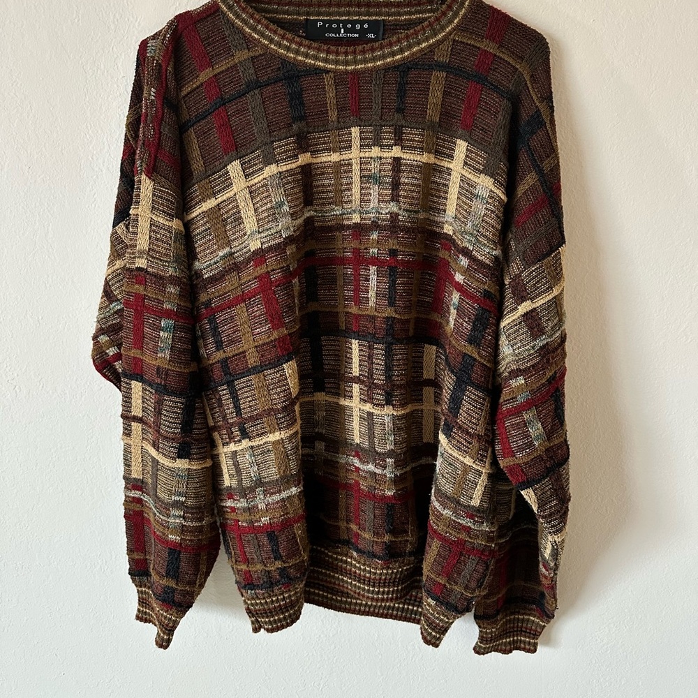 Vintage Protégé 3D Knit Sweater XL Coogi Style Grandpa USA Made